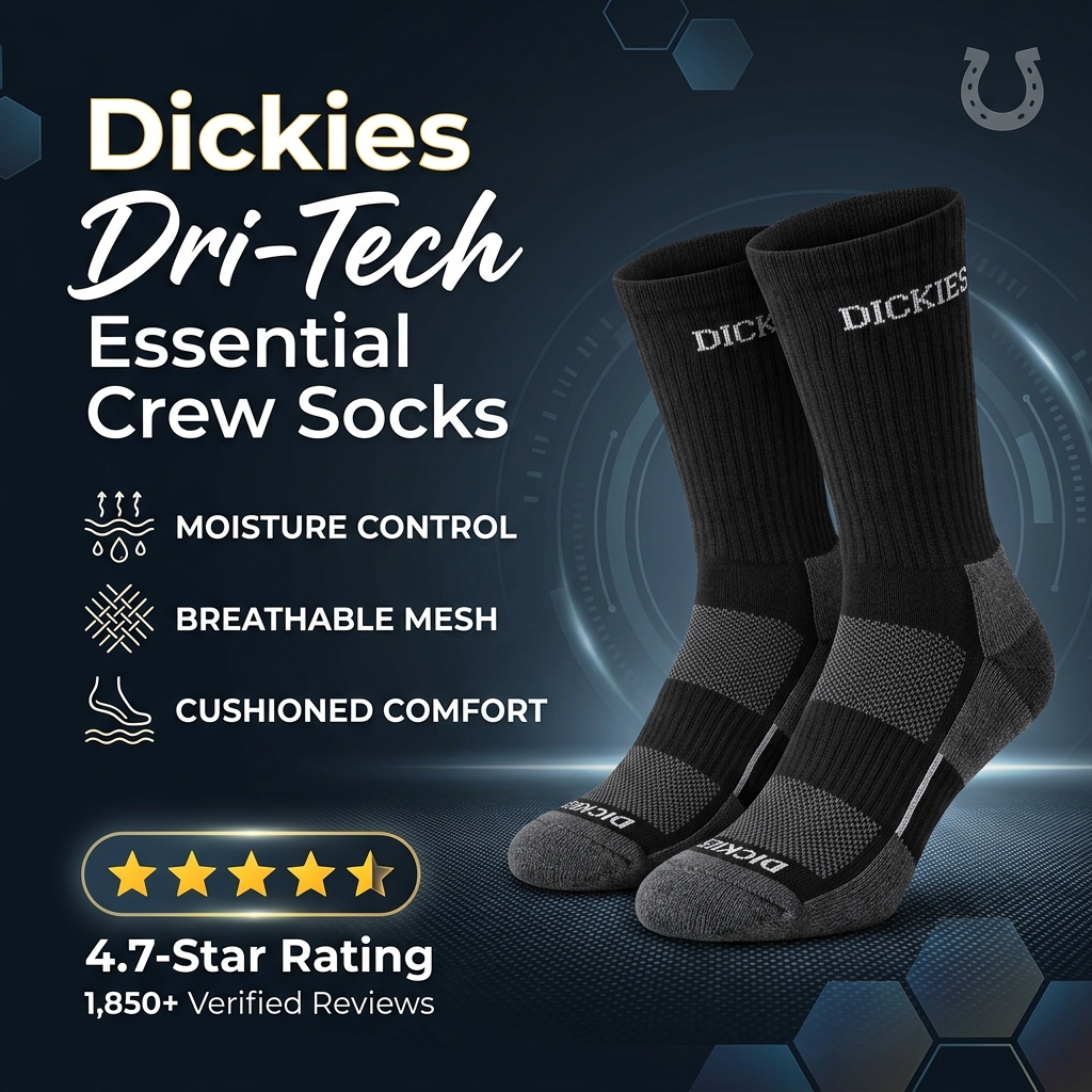 Dickies Men's Dri-Tech Essential Moisture Control Crew Socks, Available in M-XXL (6, 12 Pairs) Hero Social Banner
