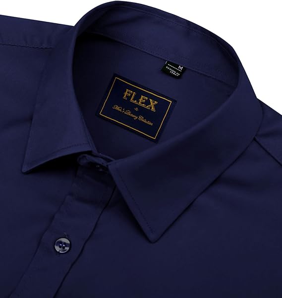 J.VER Men's Dress Shirt Navy Blue color option showing spread collar and button cuffs