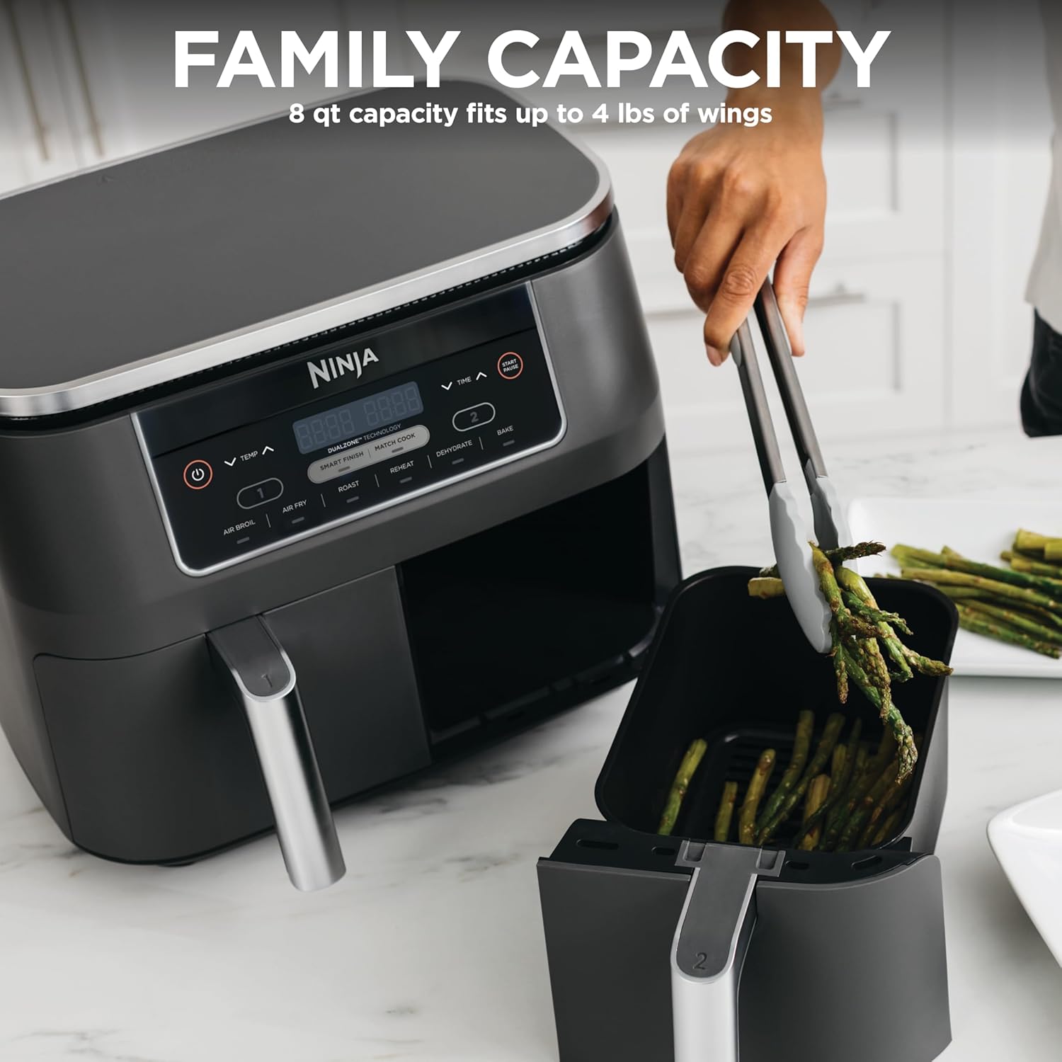 Ninja DZ201 Foodi 8 Quart 6-in-1 DualZone 2-Basket Air Fryer open basket tray details