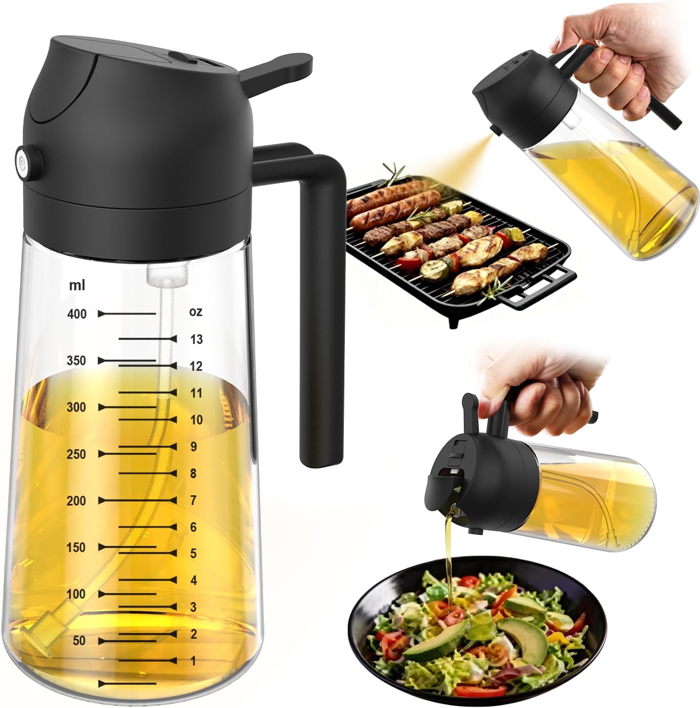 TrendPlain 16oz/470ml Glass Olive Oil Sprayer – 2 in 1 Olive Oil Dispenser Bottle detail view
